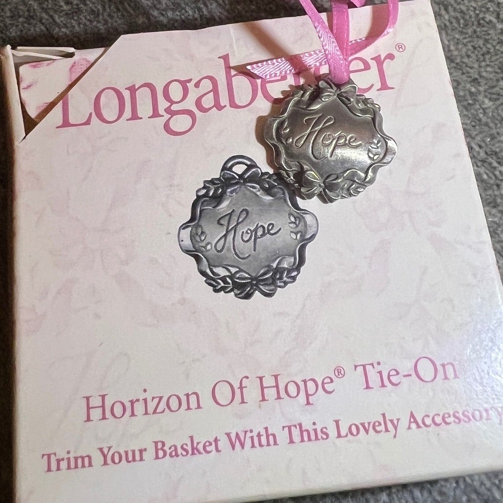 Longaberger Horizon of Hope Basket Tie-On Charm 2001 Silver Tone Pink Ribbon